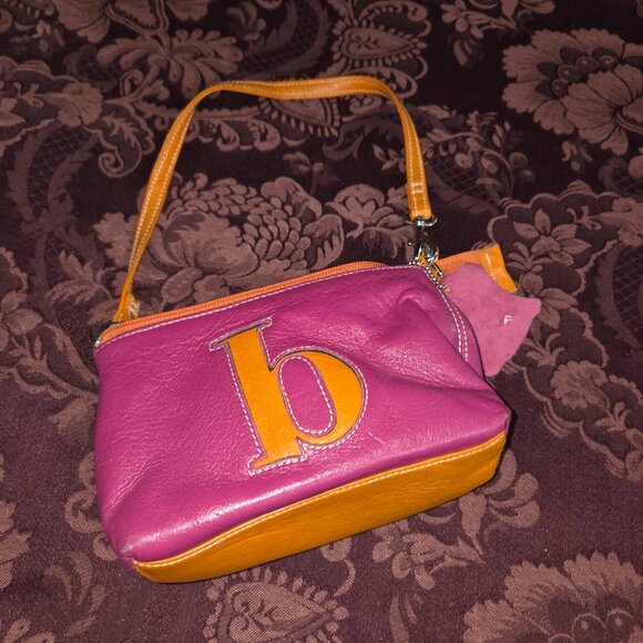 "B" Initial Leather Purse Jam by Jana Feifer Magneta & Orange - Picture 1 of 7